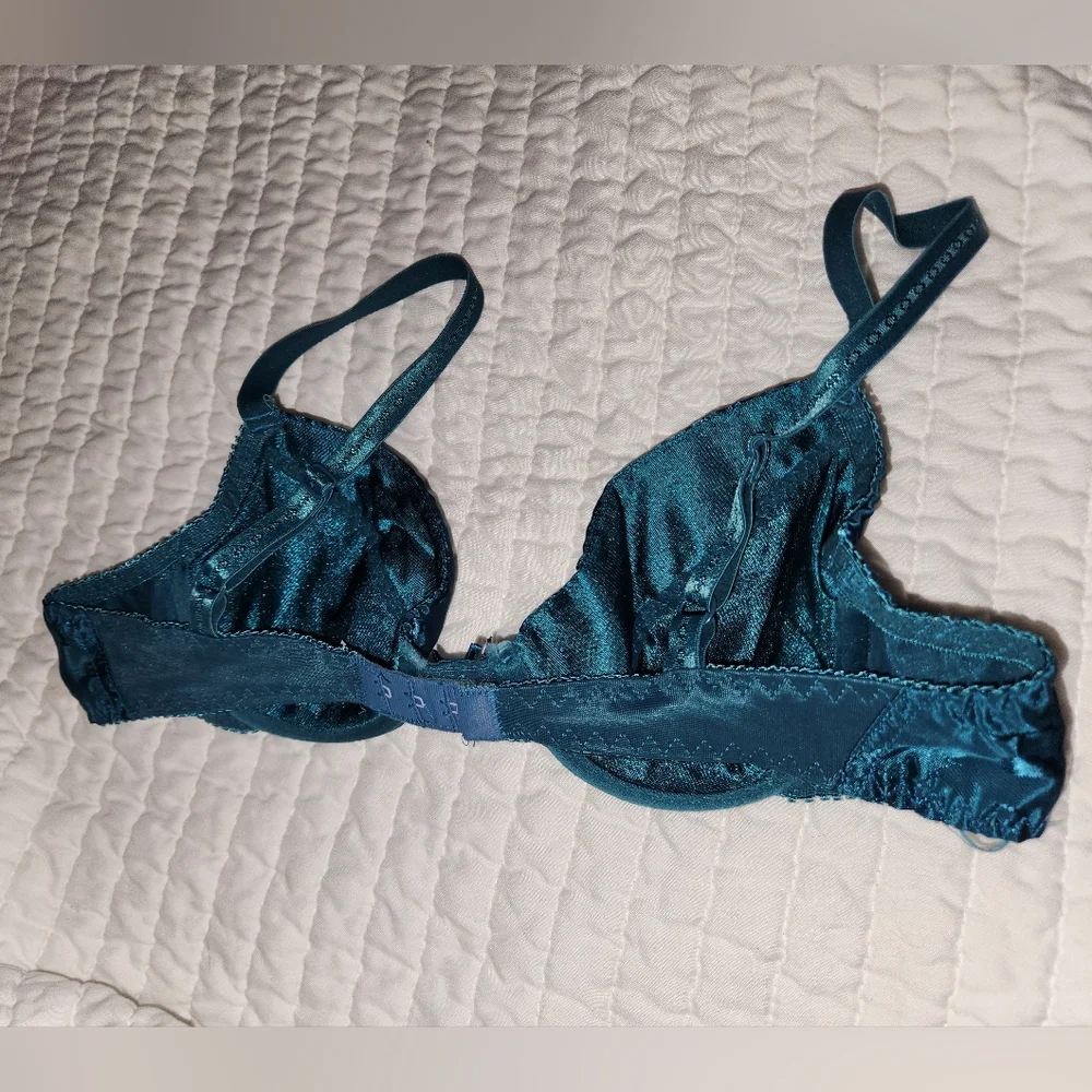 Vintage 1990s Embroidered Satin Lightly Lined Underwire Bra - Picture 9 of 13